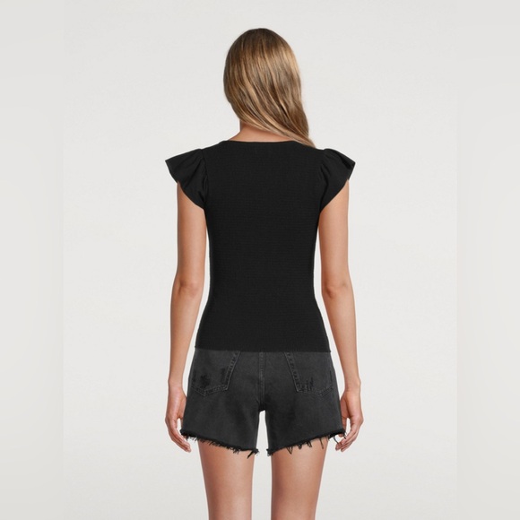 NATION LTD Alicia Black Smocked Ruffle Short Sleeve Square Neck Top Size S - Picture 10 of 12